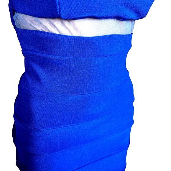 Honey And Rosie Royal Blue Off-Shoulder Gown Sweetheart Neckline & Slit NWT - Picture 9 of 13